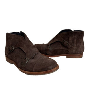 J Shoes Sz 7 Dorado Brown Nubuck Leather Double Monk Strap Booties Chelsea Boots